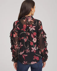 Black Georgette Celtic Blooms Blouse