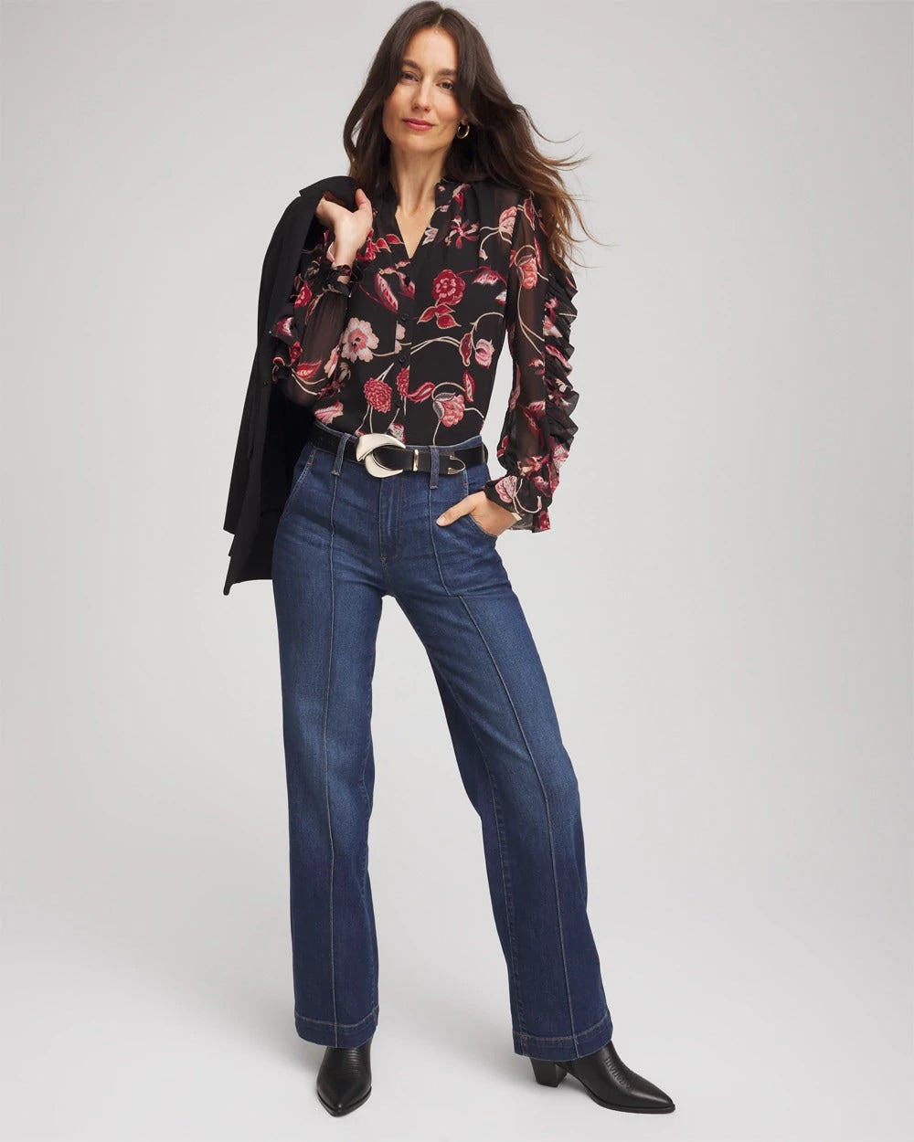 Black Georgette Celtic Blooms Blouse
