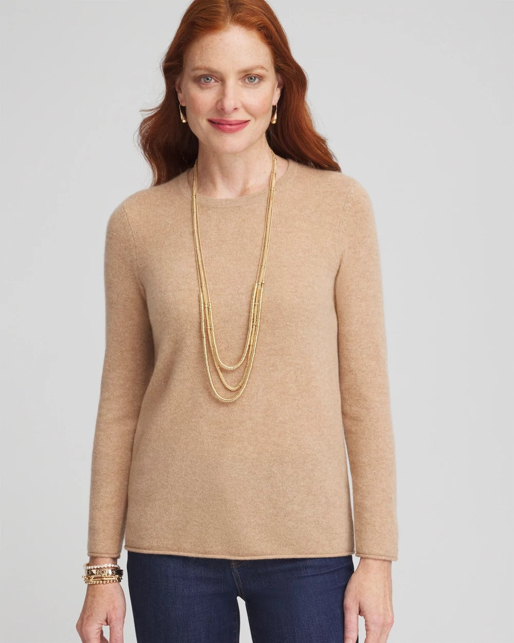 Camel Cashmere Crewneck Sweater