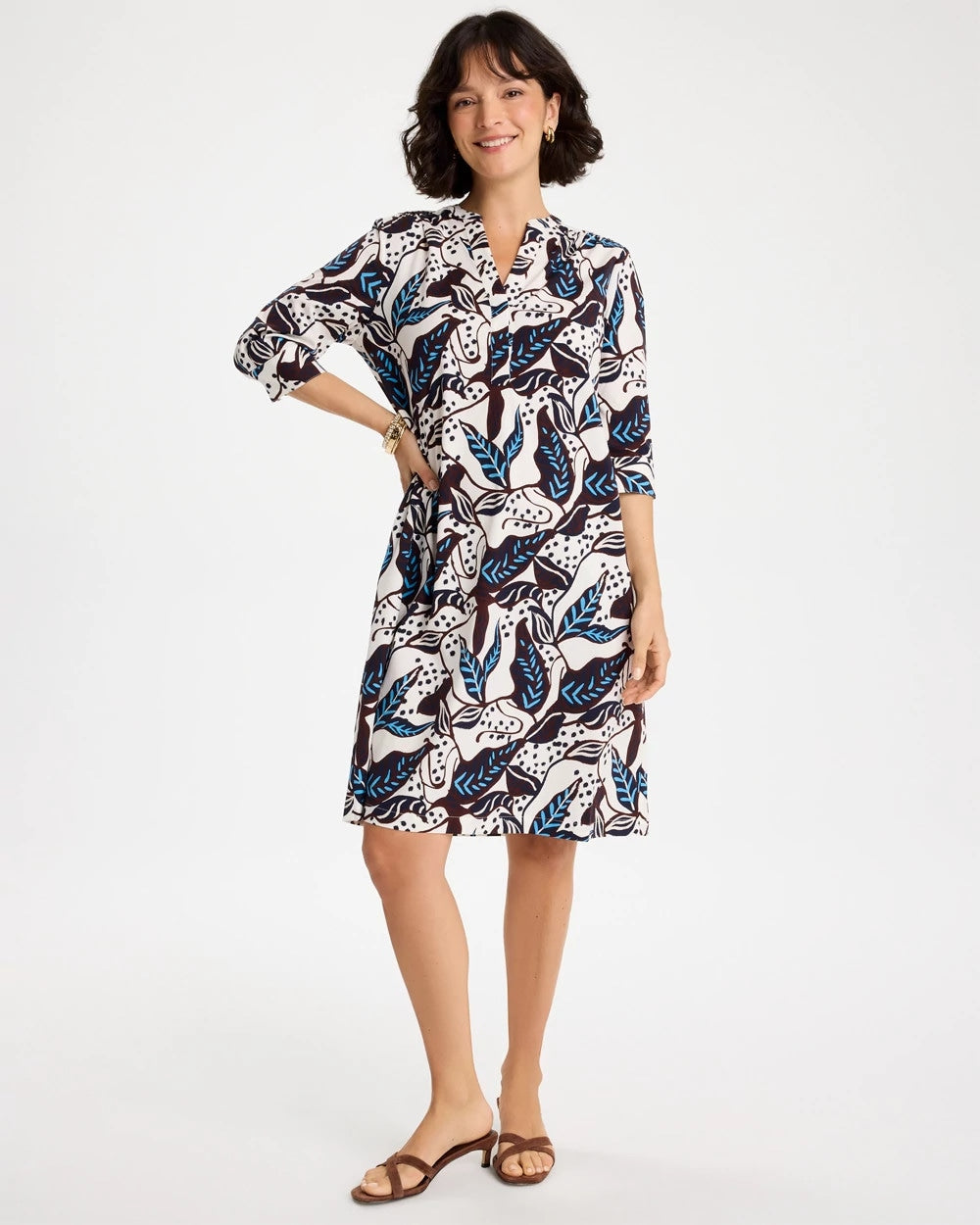 Passport Blue Poplin Cotton Popover Printed Dress