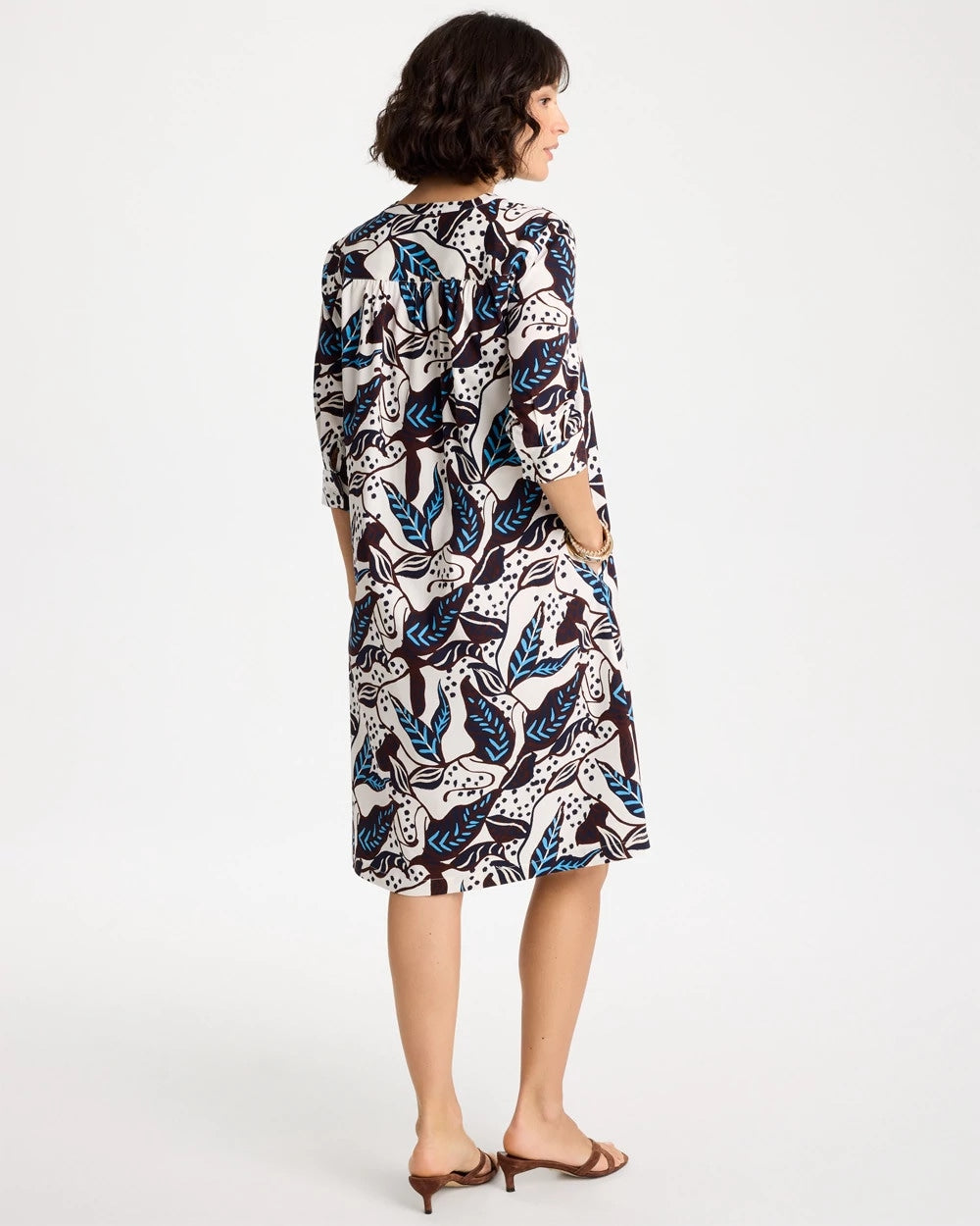Passport Blue Poplin Cotton Popover Printed Dress