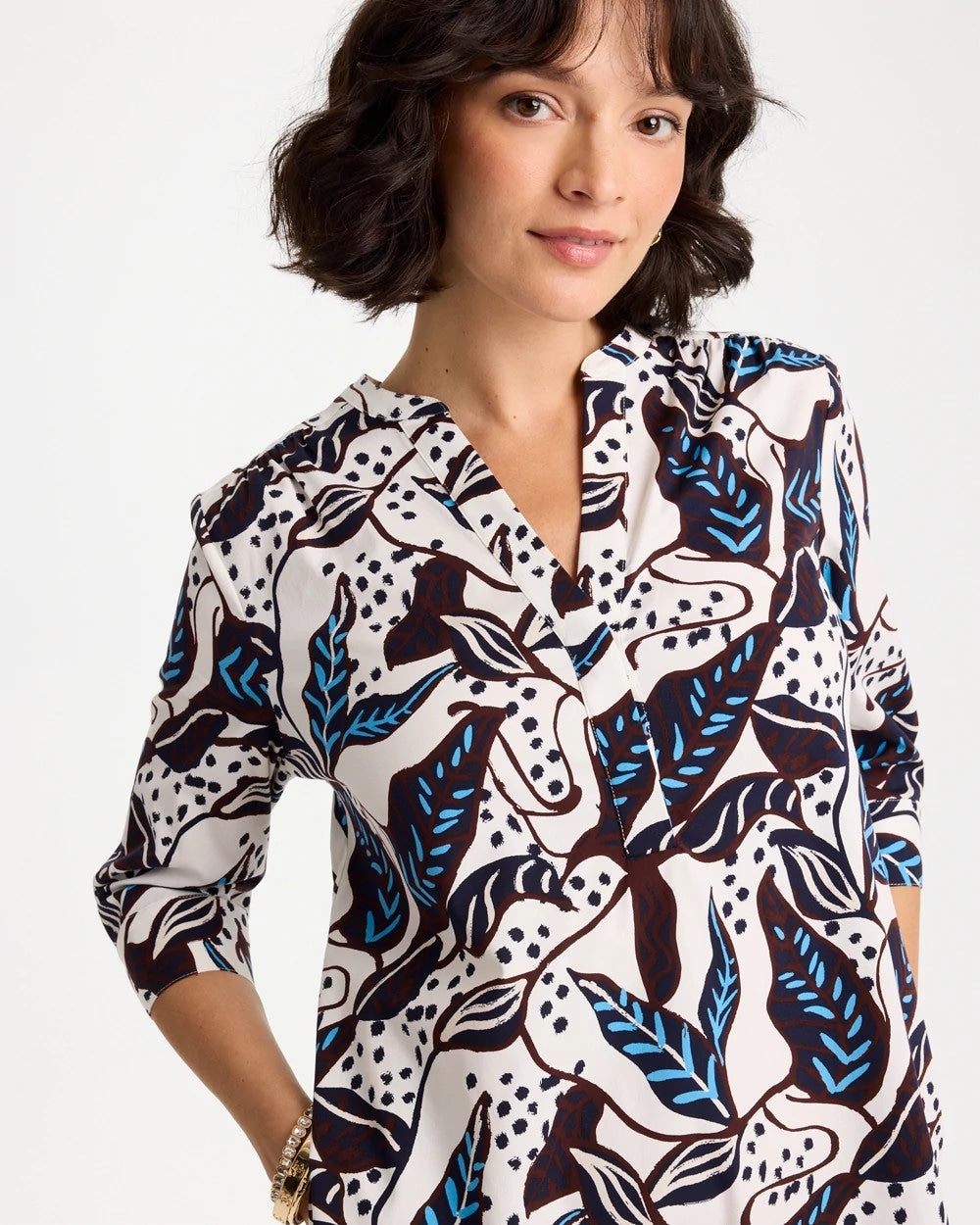 Passport Blue Poplin Cotton Popover Printed Dress