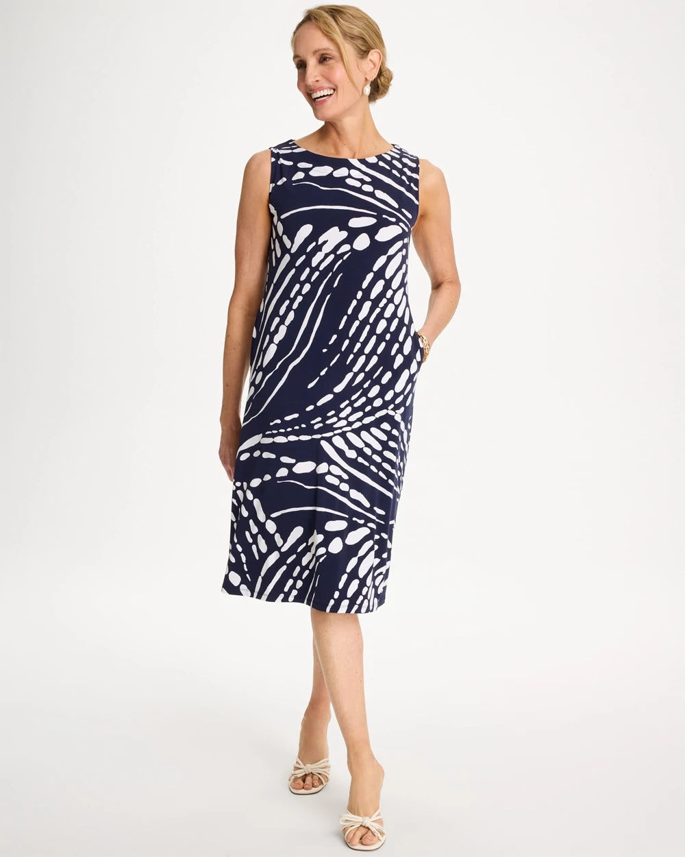 Passport Blue Jersey Knit Printed Shift Dress