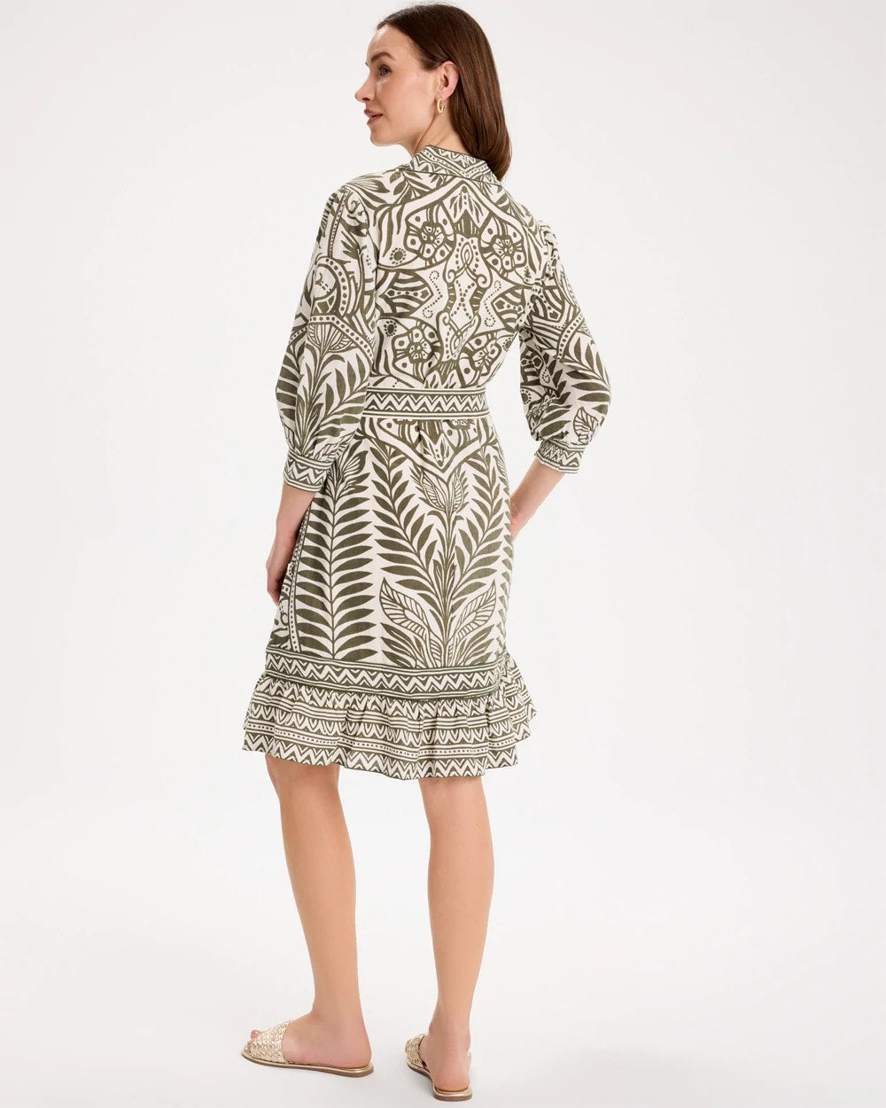 Kelp Forest Printed Cotton-Linen Belted Dress