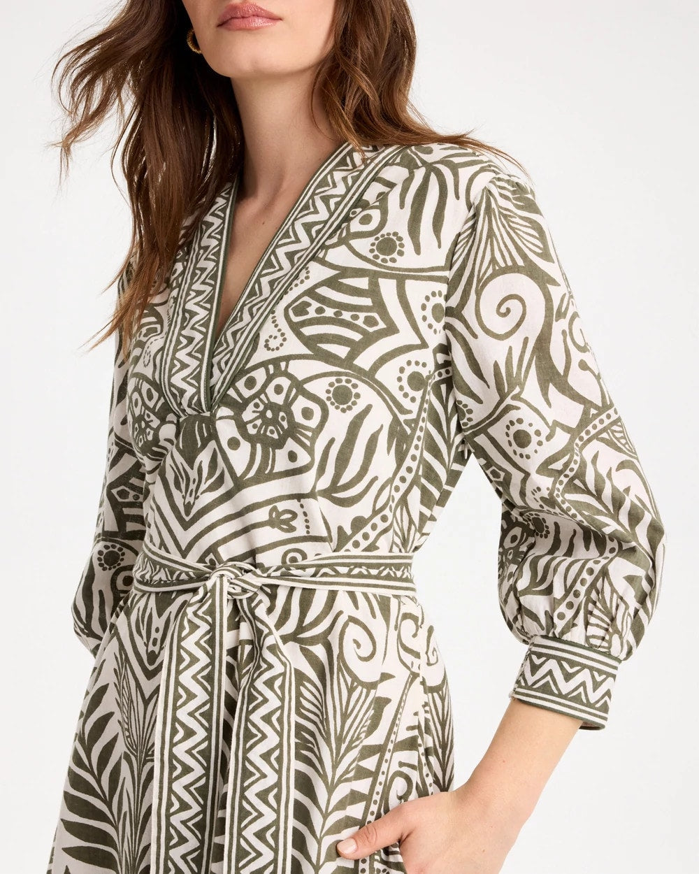 Kelp Forest Printed Cotton-Linen Belted Dress