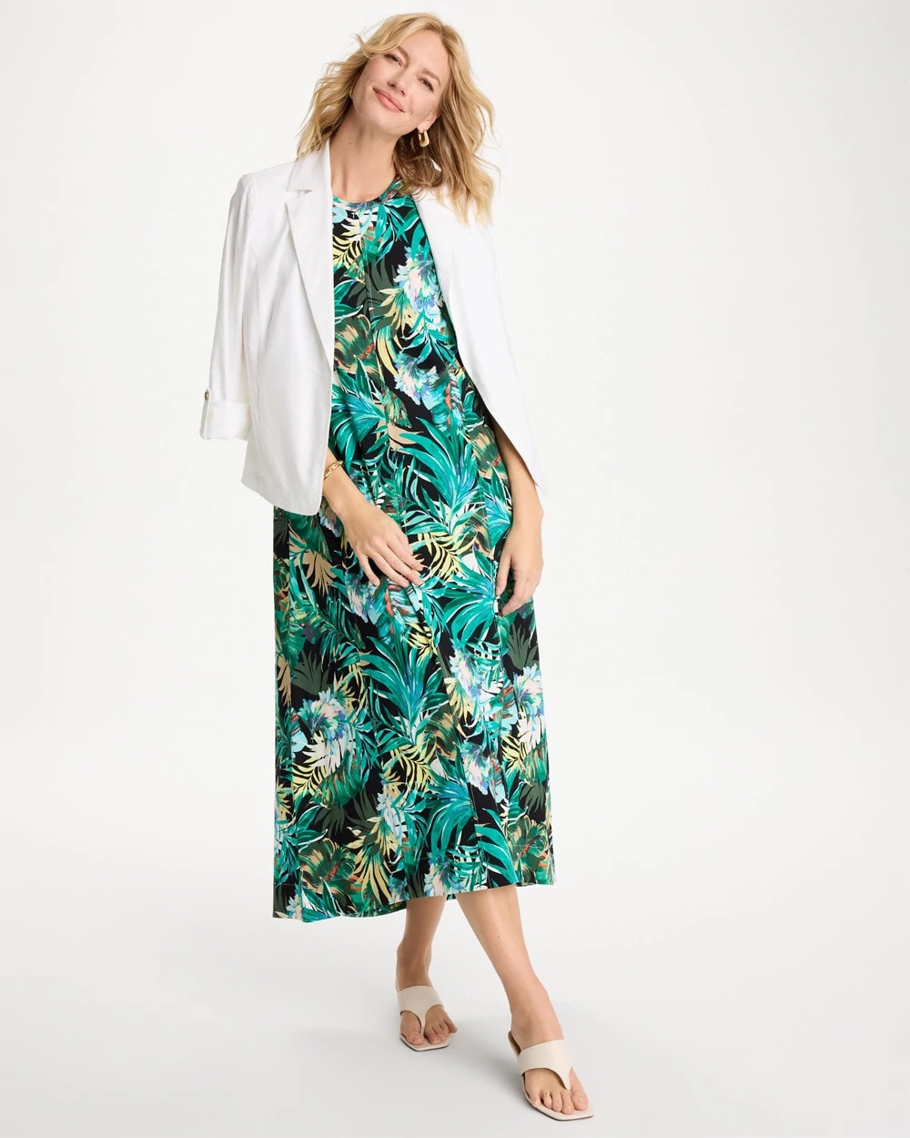 Topanga Green Palm Printed Knit Maxi Dress