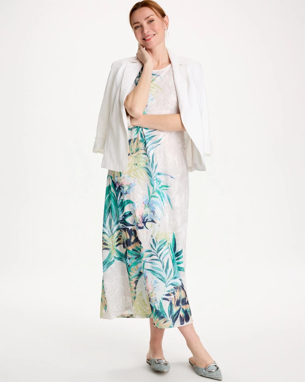 Alabaster Jersey Knit Tropical Maxi Dress