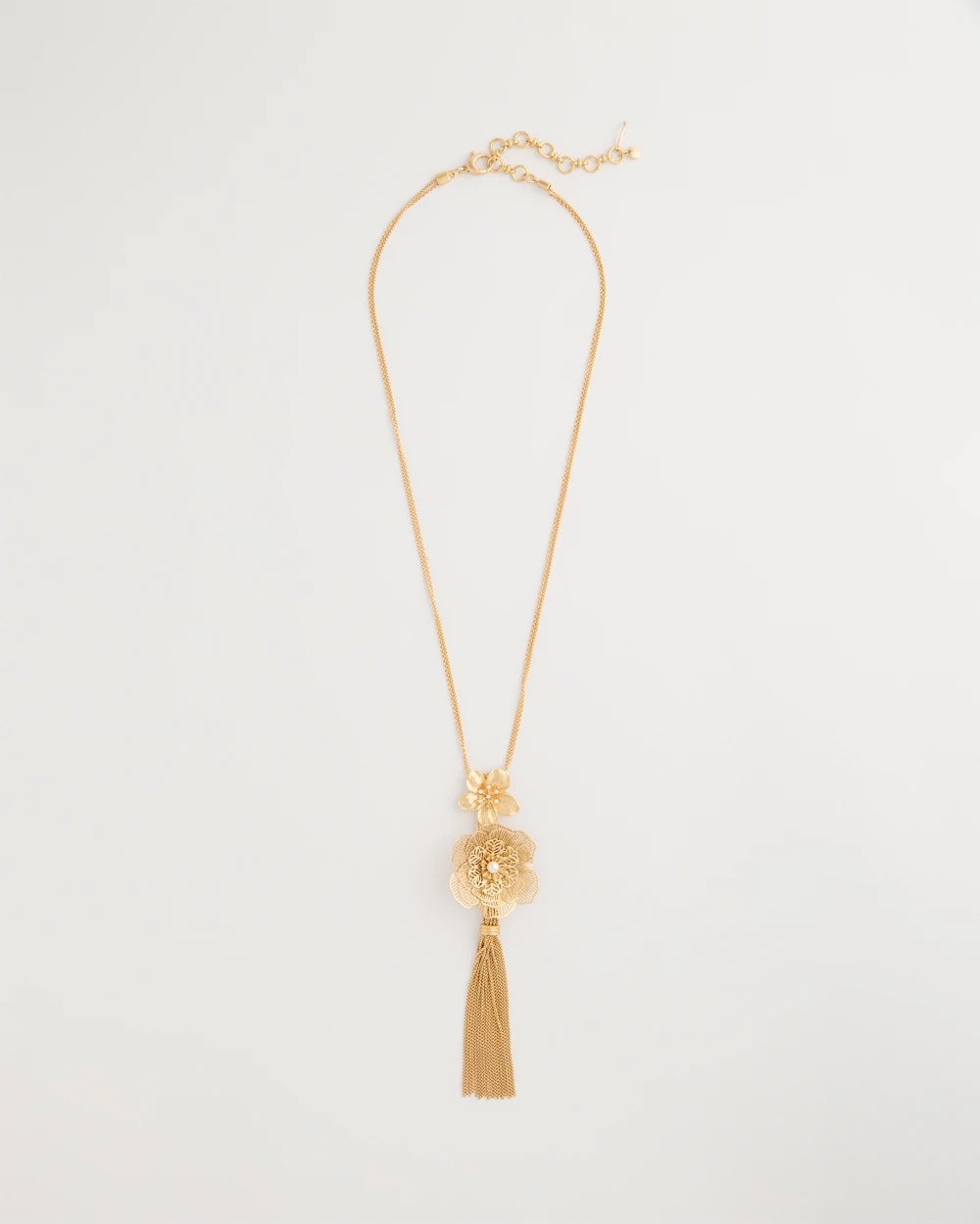Gold Filigree Flower Tassel Necklace