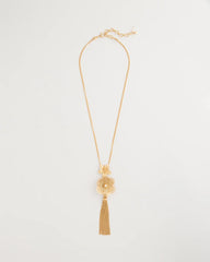 Gold Filigree Flower Tassel Necklace