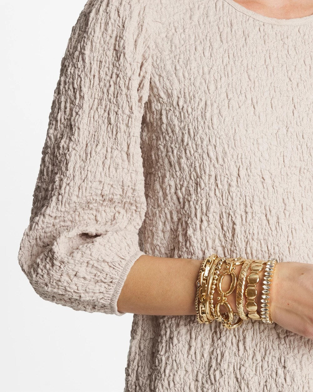 Gold Textured Circle Stretch Bracelet