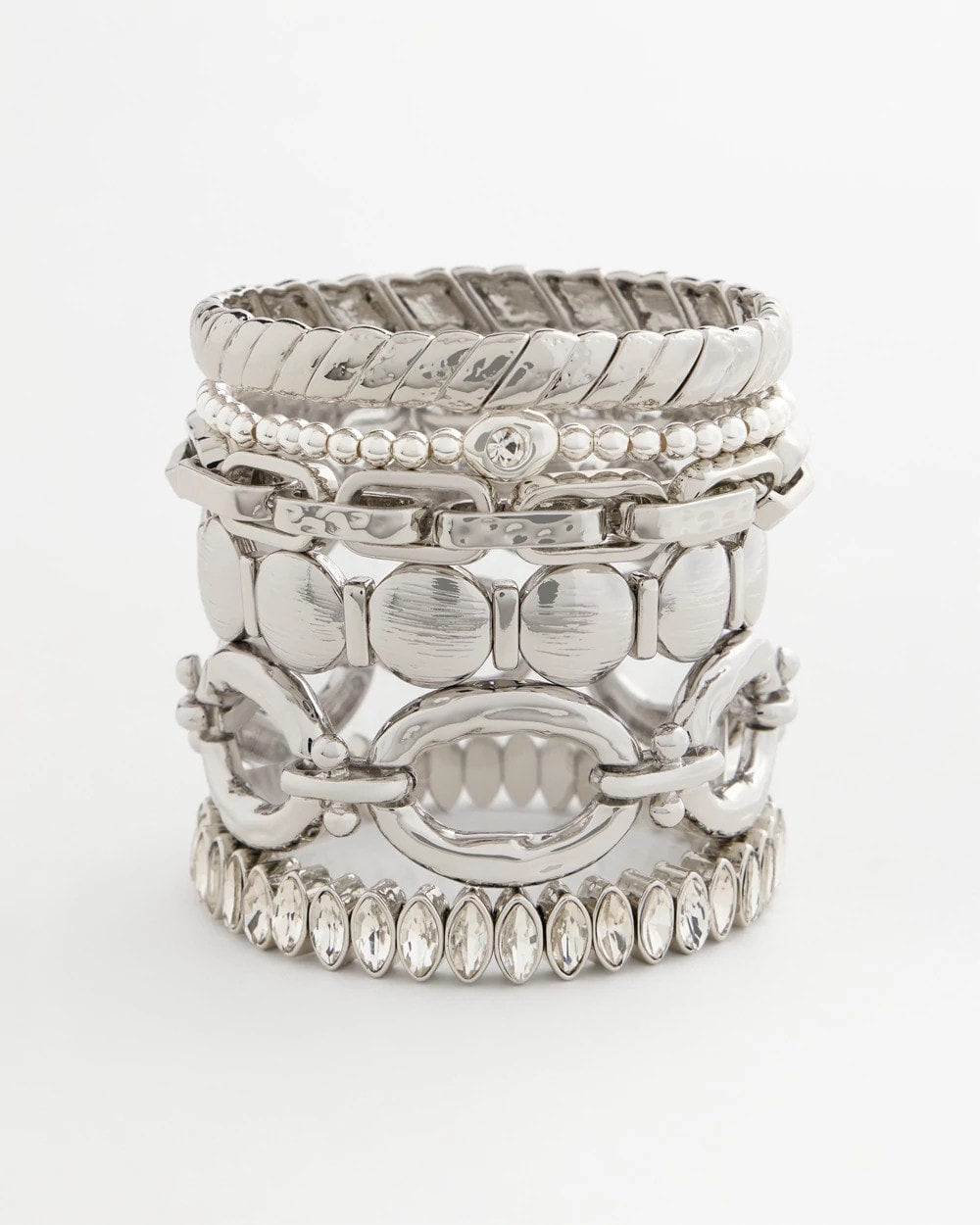 Silver Silver Textured Circle Stretch Bracelet