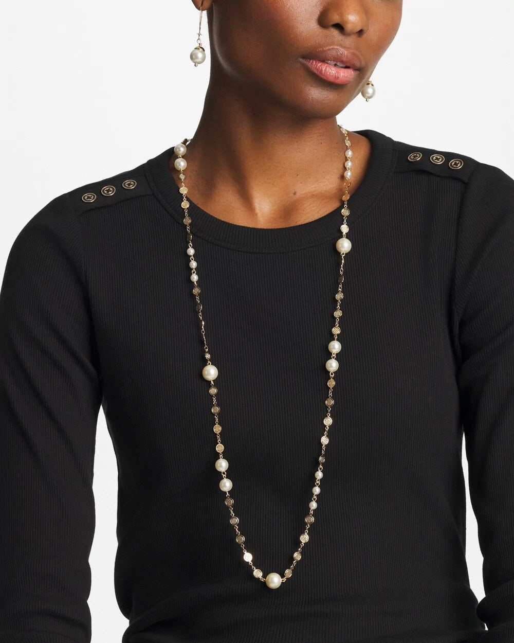 Pearl Pearl and Link Necklace
