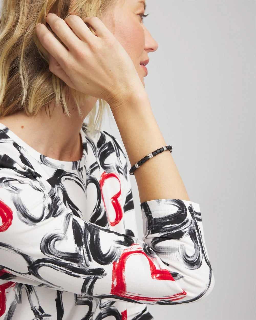 Black Black Barrel Bead Stretch Bracelet