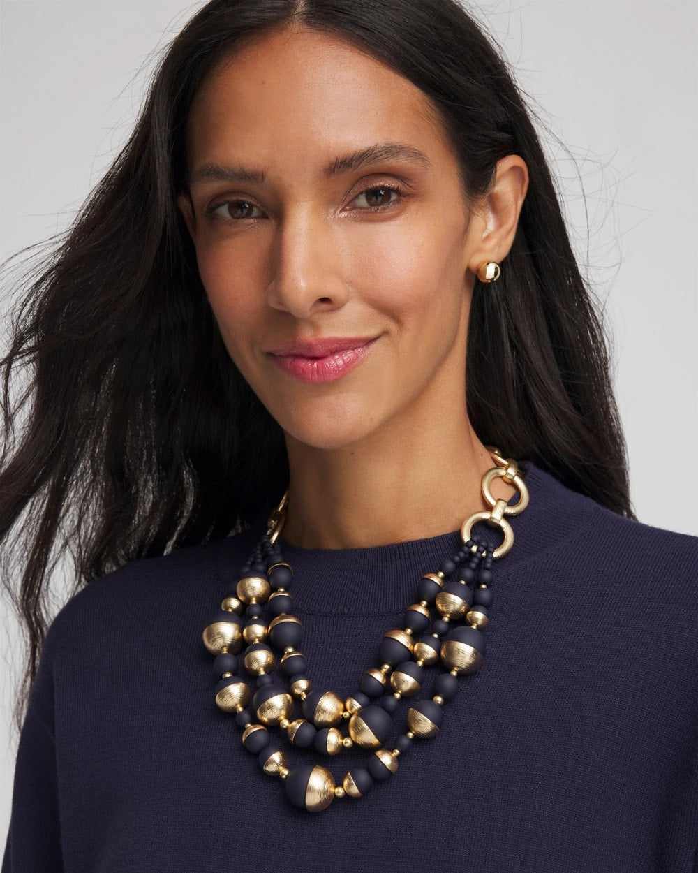 Navy Gold & Navy Bead Necklace