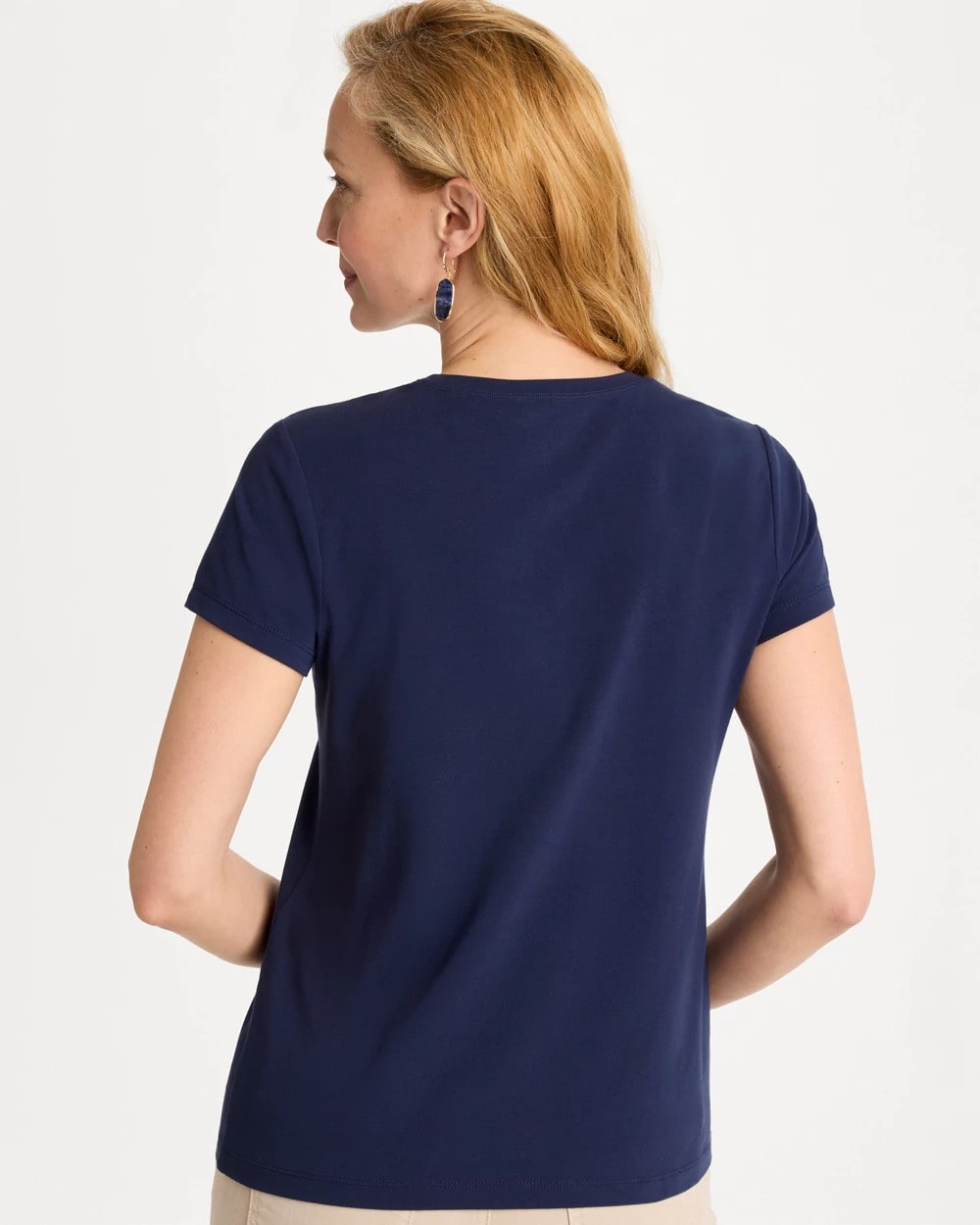Passport Blue Cotton Stretch Cap Sleeve Embroidered Tee