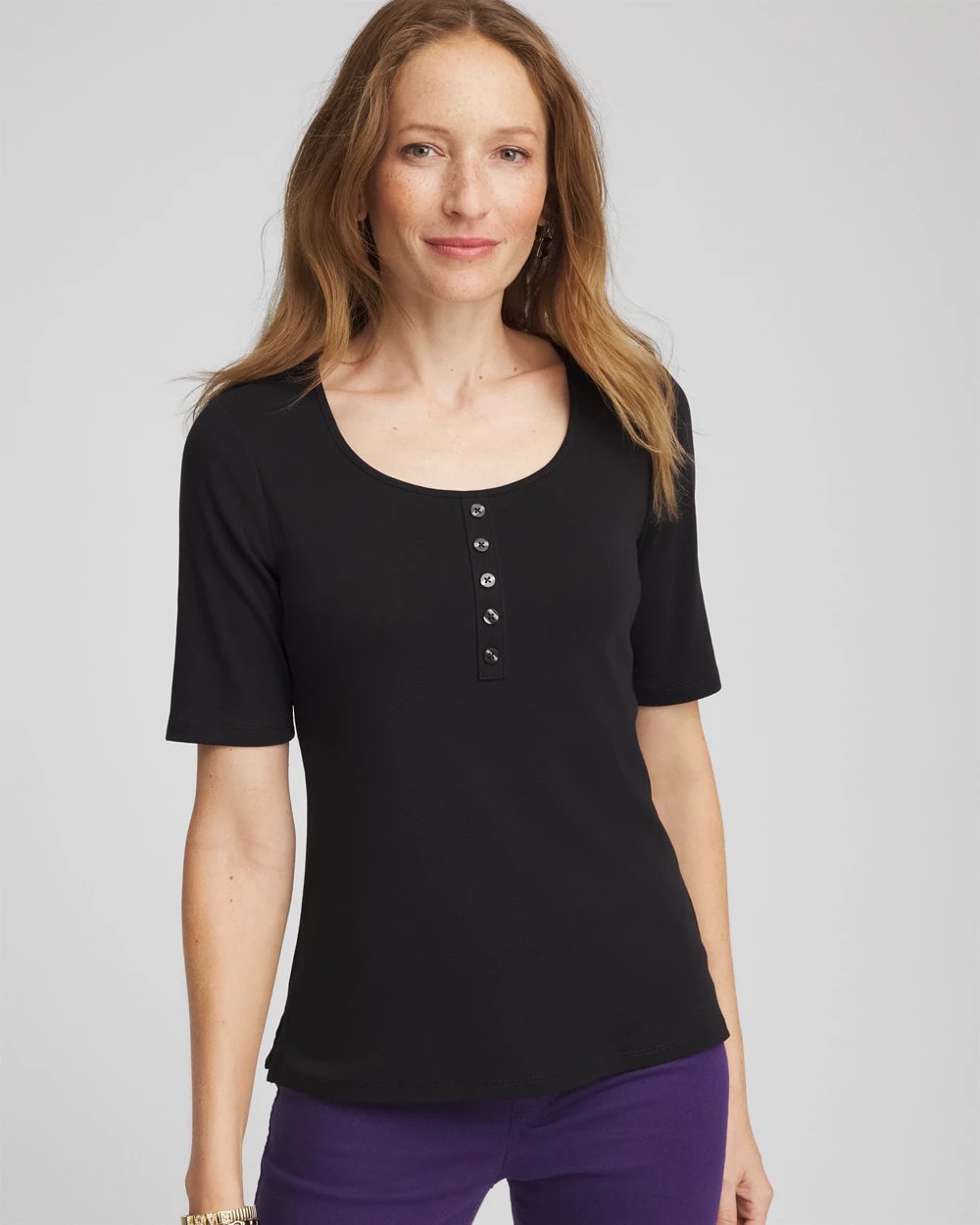 Black Pima Cotton Henley Tee