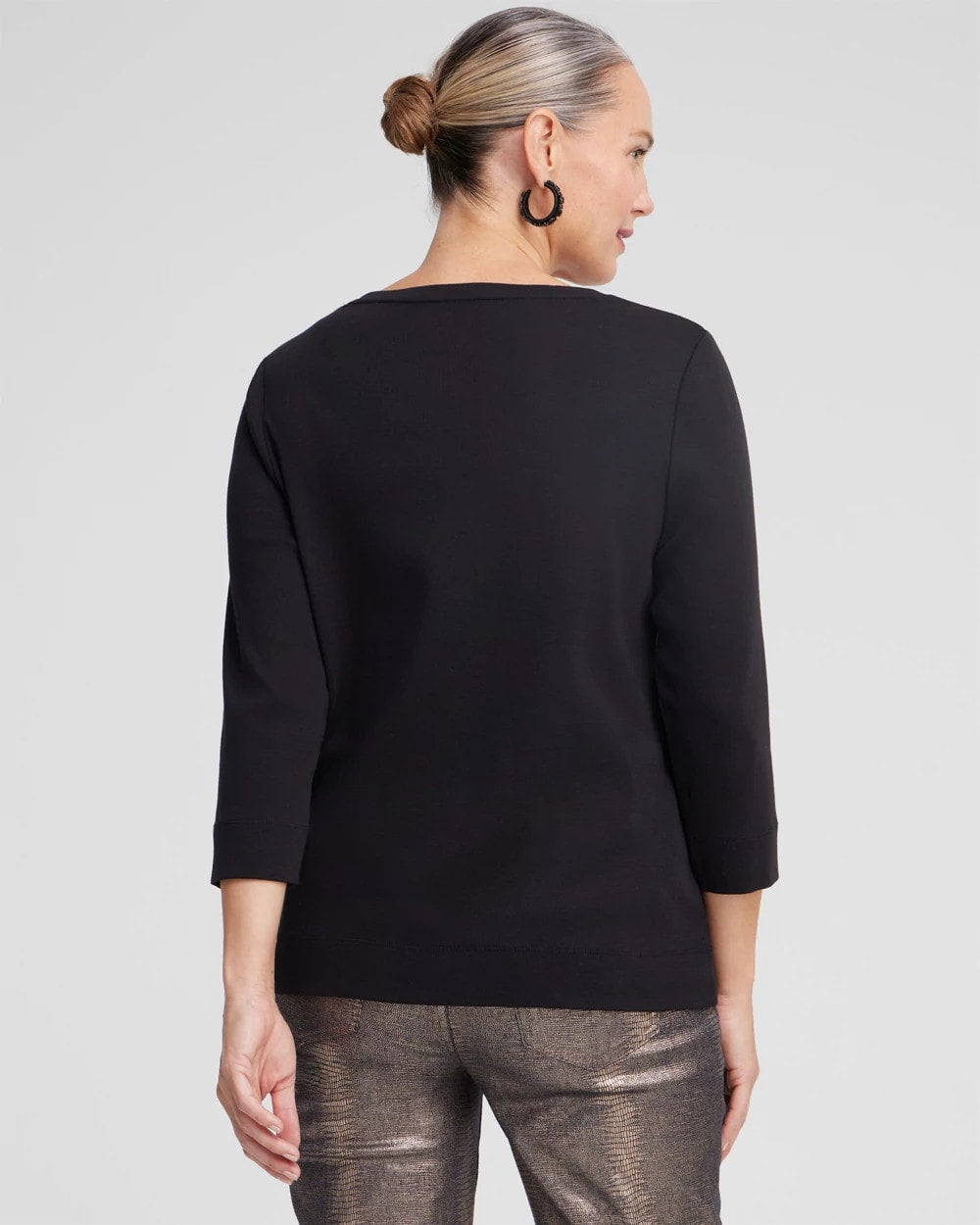Black 3/4 Sleeve V-Neck Tee