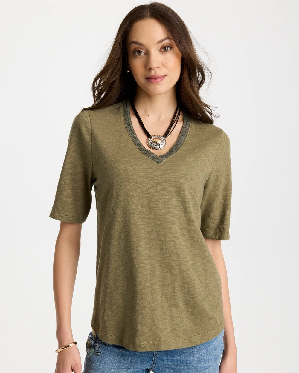Lichen Cotton Slub V-Neck Tee