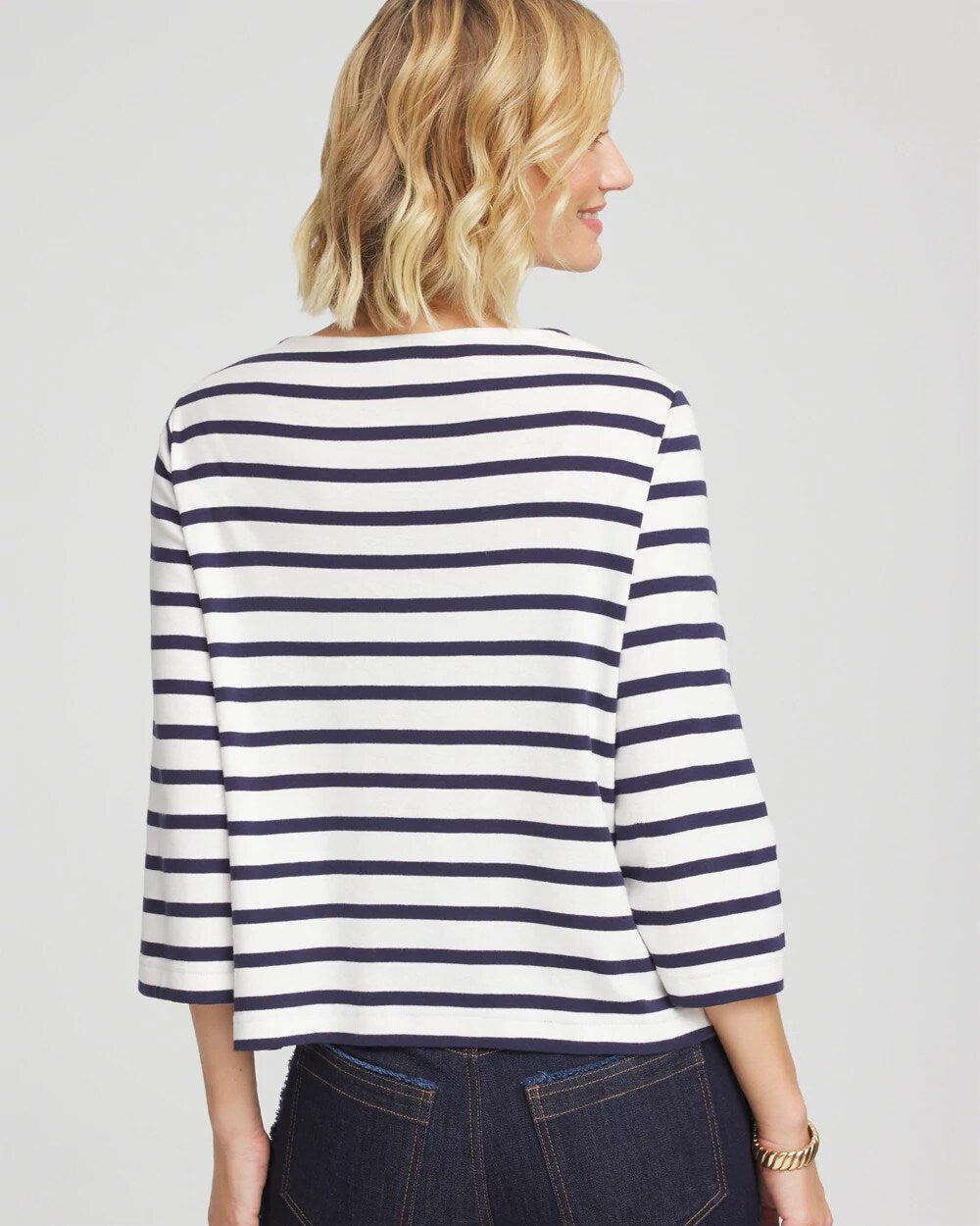 Ecru Bateau Neck Stripe Top