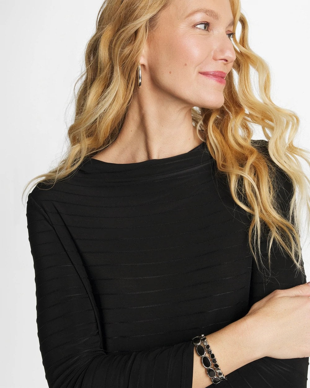 Black Textured Long Sleeve Cowlneck Tee