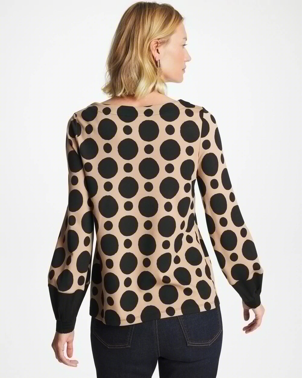 Cattail Brown Ponte Poplin Polka-Dot Top