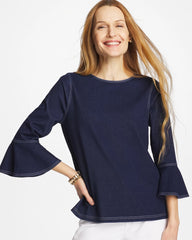Denim Indigo Denim Trumpet Sleeve Top