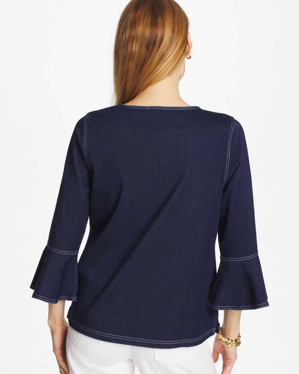 Denim Indigo Denim Trumpet Sleeve Top