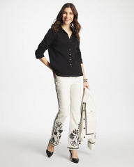 Black Collared Rib Mix Henley