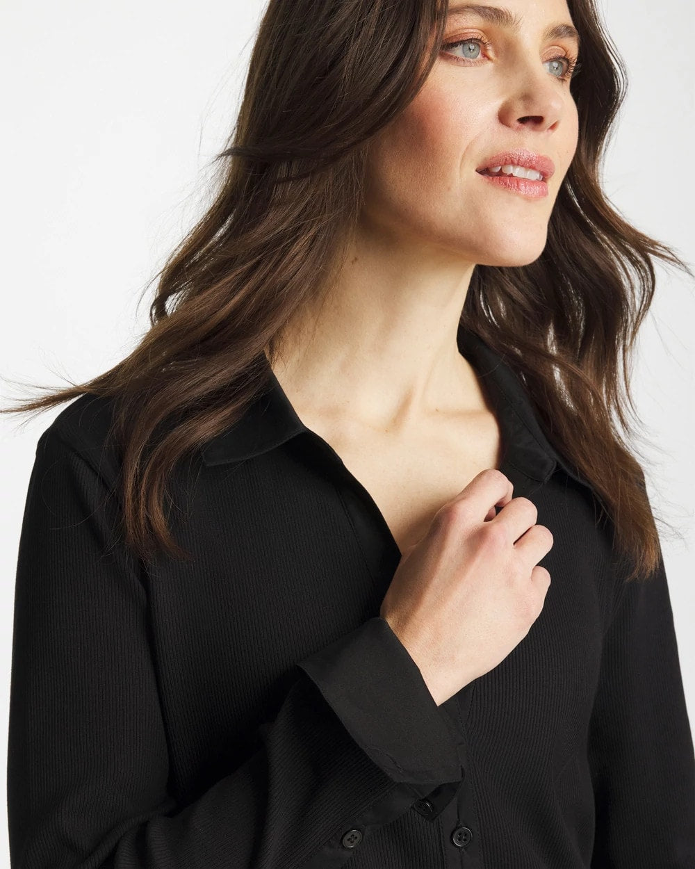 Black Collared Rib Mix Henley