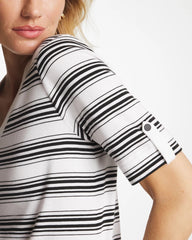Black Pima V-Neck Tab Sleeve Tee