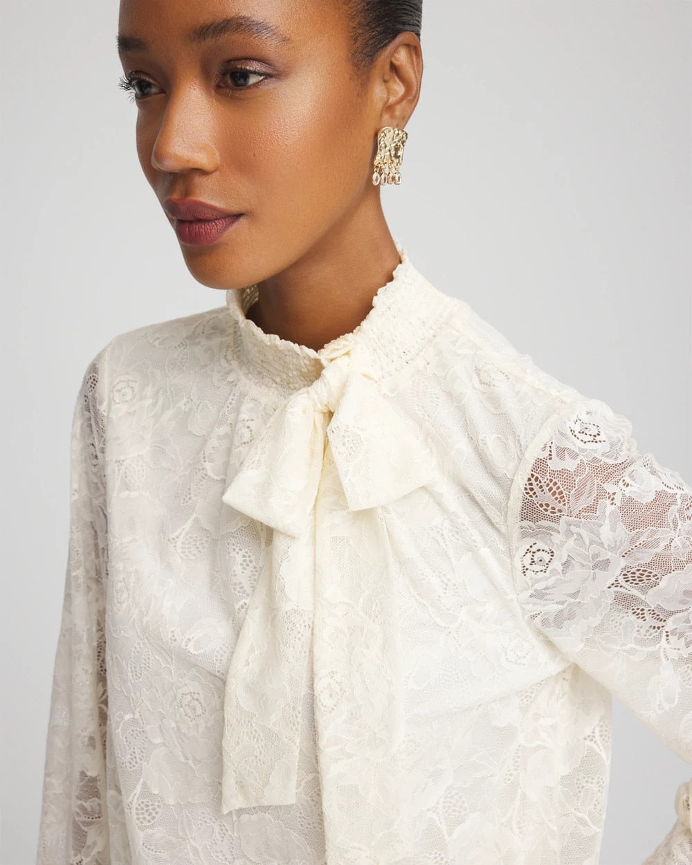 English Cream Tie-Neck Banded-Bottom Top