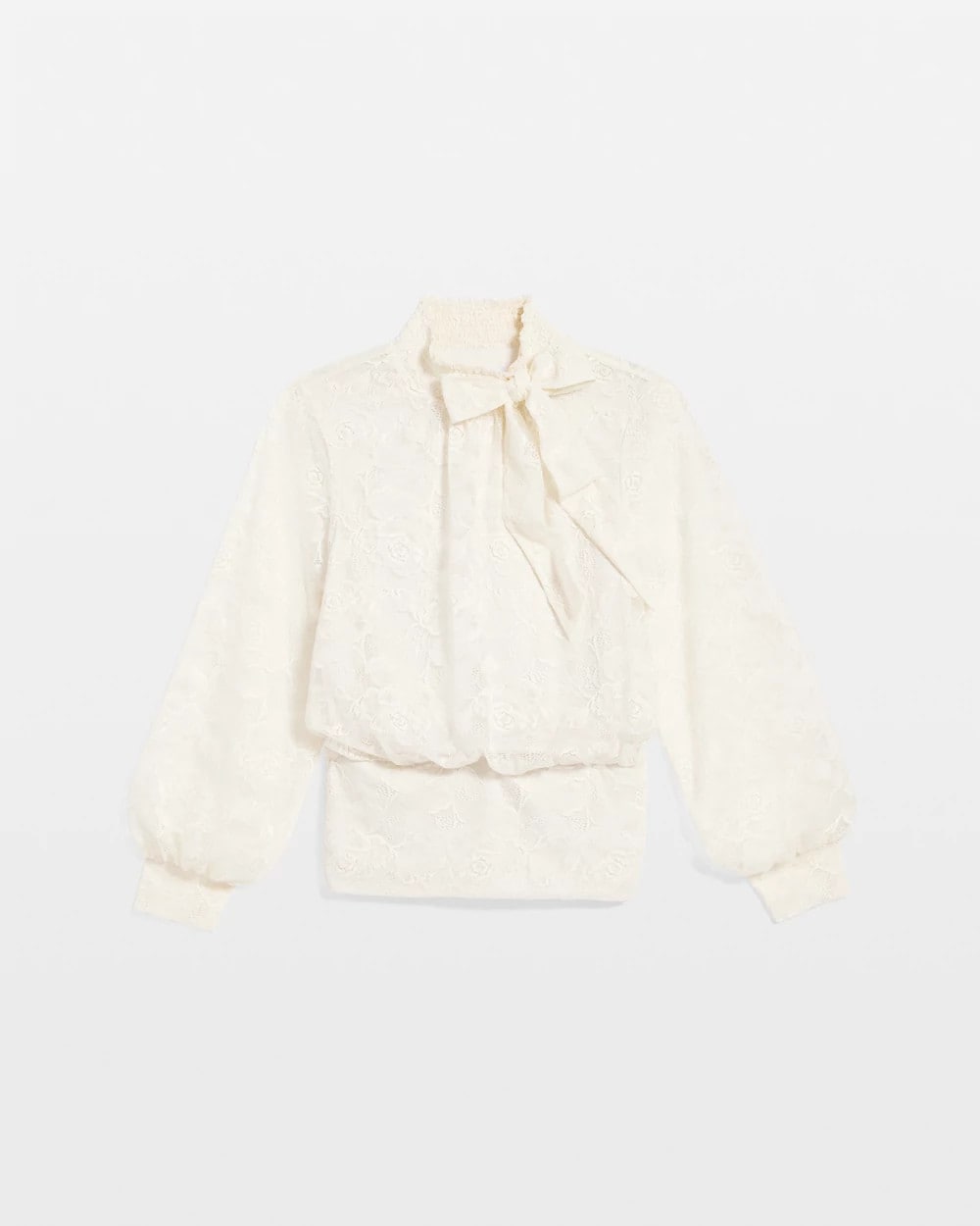 English Cream Tie-Neck Banded-Bottom Top