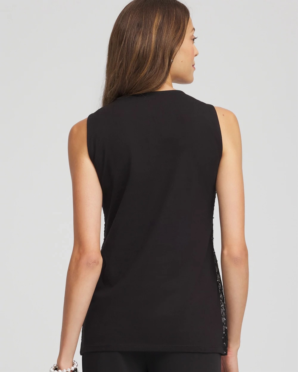 Black Sequin Beaded Notch Neck Tank