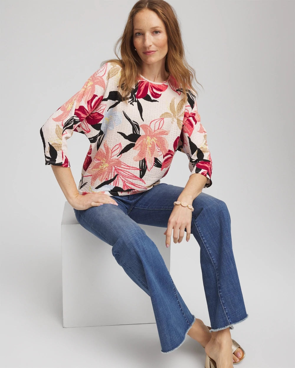 Folkloric Red Textured Tapered Dolman Top