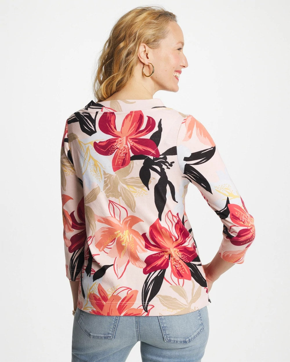 Folkloric Red Pima Cotton 3/4 Sleeve Tee