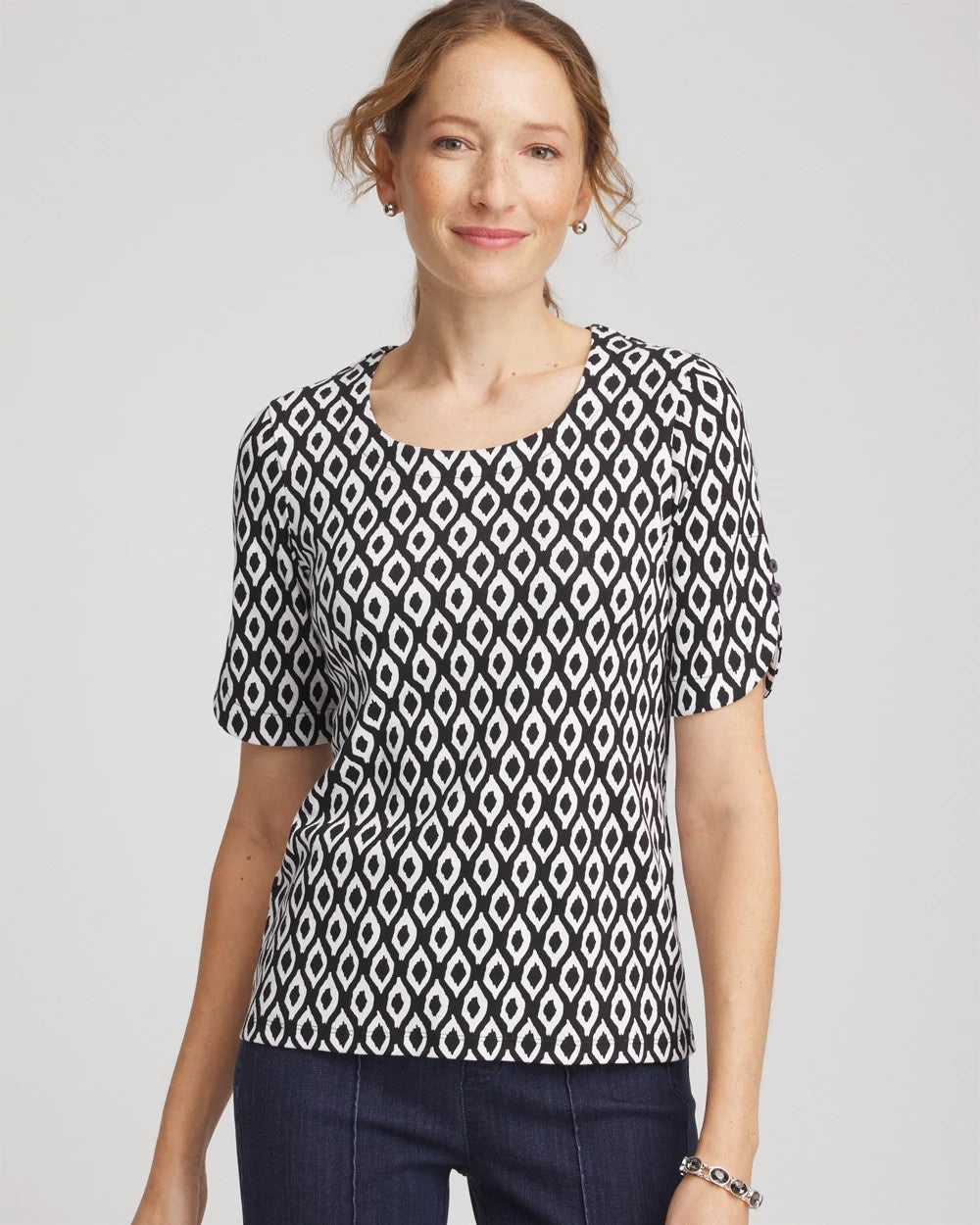 Black Printed Pima Elbow Sleeve Tee