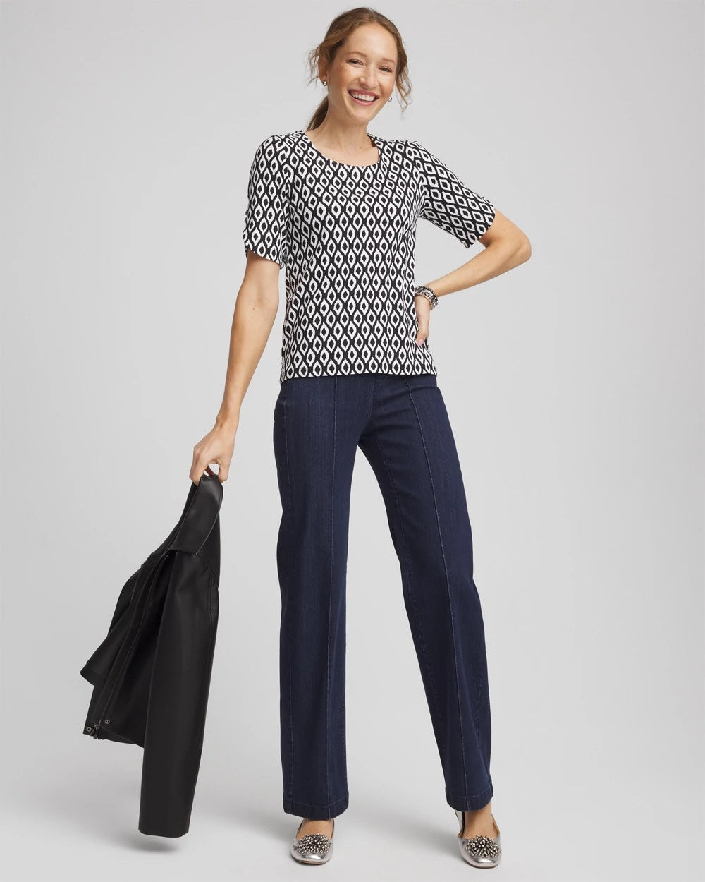 Black Printed Pima Elbow Sleeve Tee