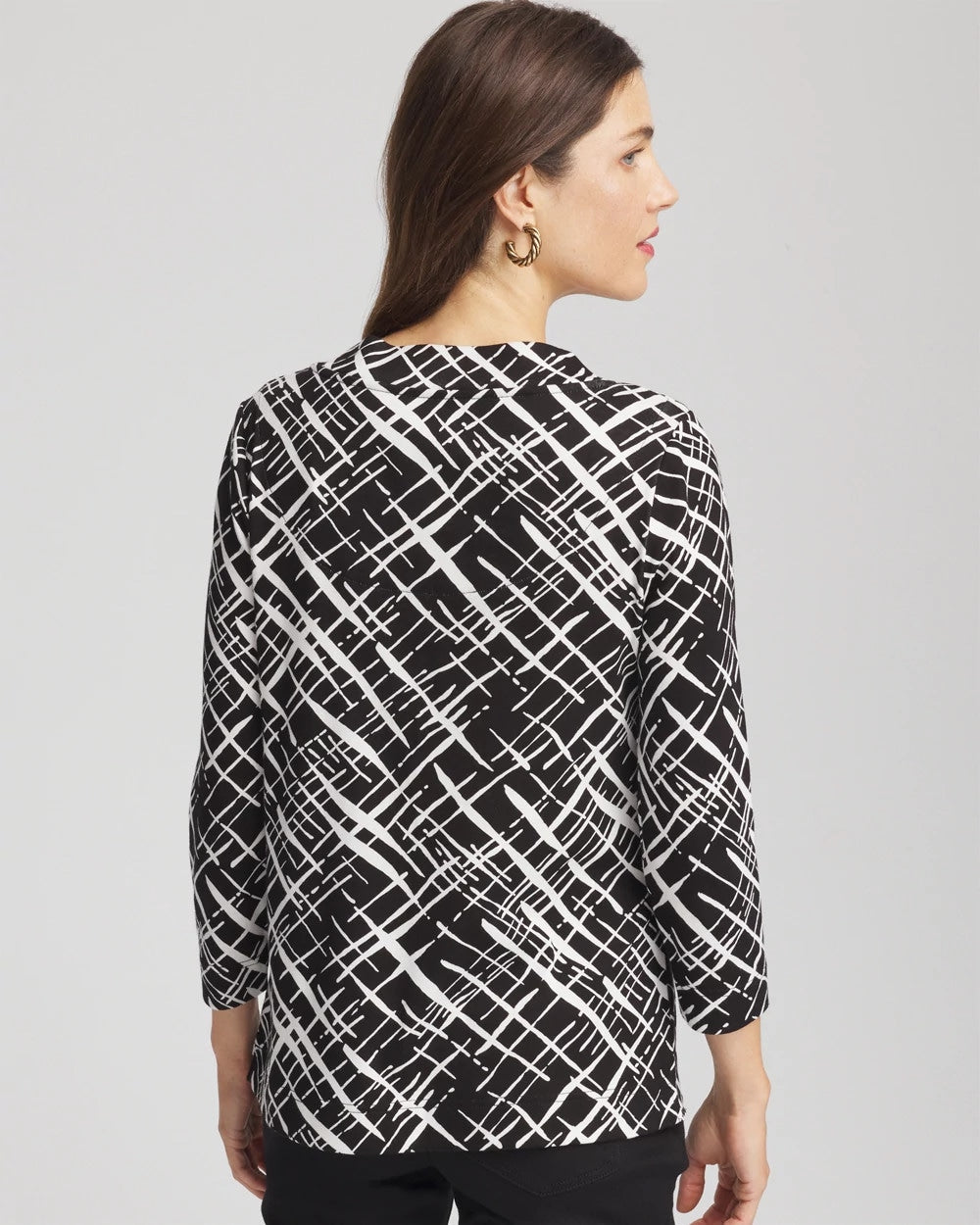 Black Printed Pima 3/4 Sleeve Tee
