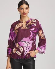 Deep Chianti Printed Pleated V-Neck Tee