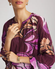 Deep Chianti Printed Pleated V-Neck Tee