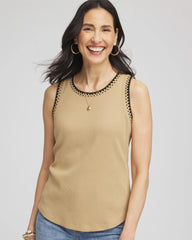 Cafe Aroma Contrast-Trim Ribbed Cotton Tank Top