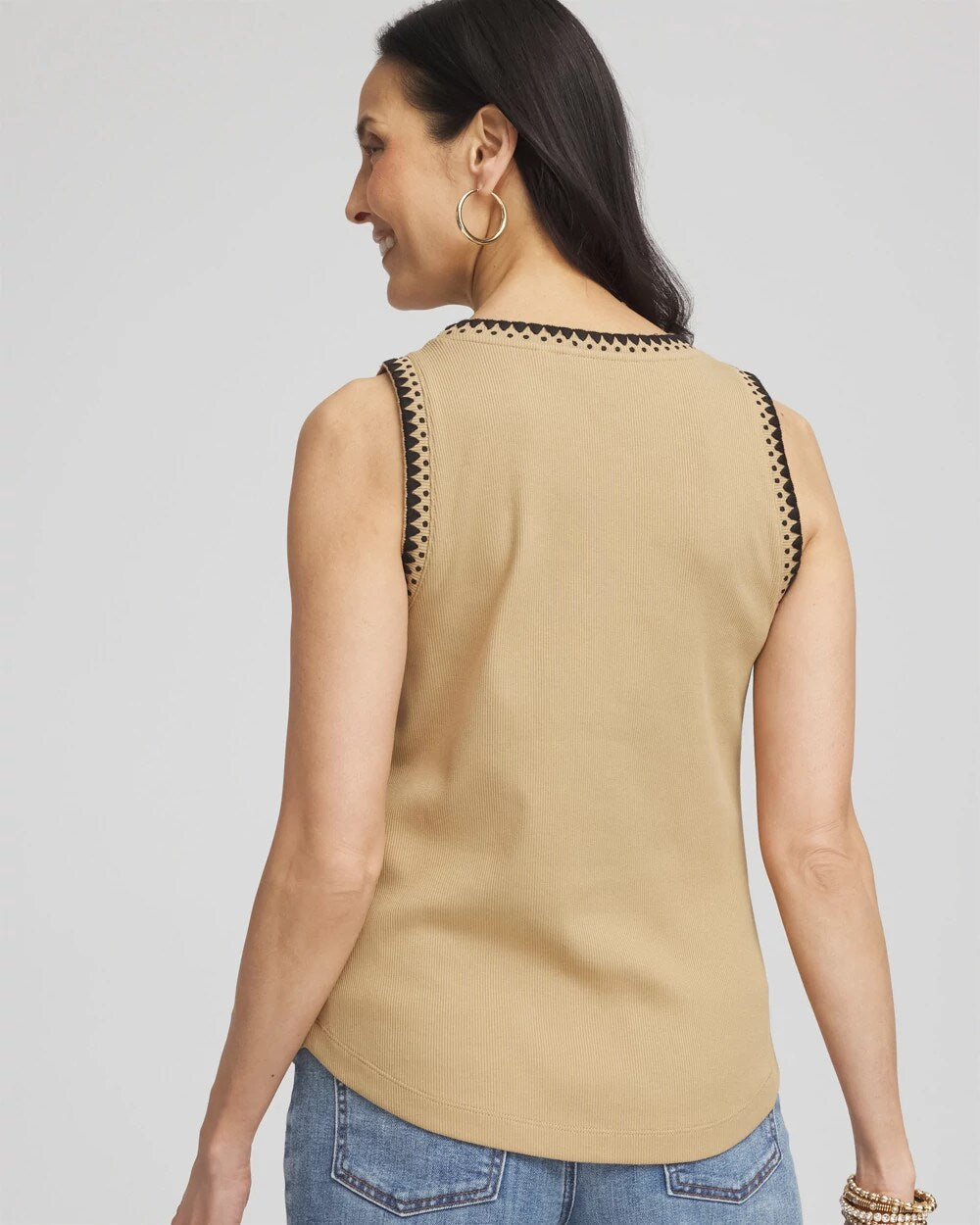 Cafe Aroma Contrast-Trim Ribbed Cotton Tank Top