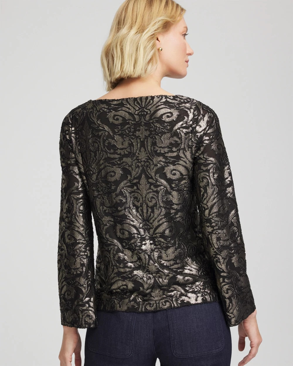 Black Art Deco Burnout Jacquard Top