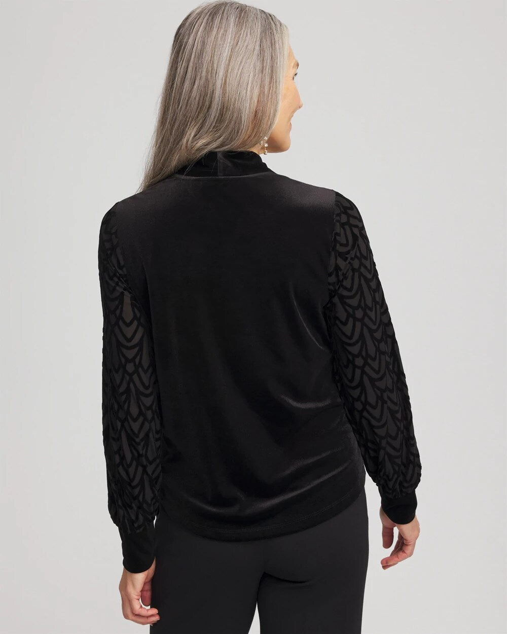 Black Art Deco Velvet Burnout Top