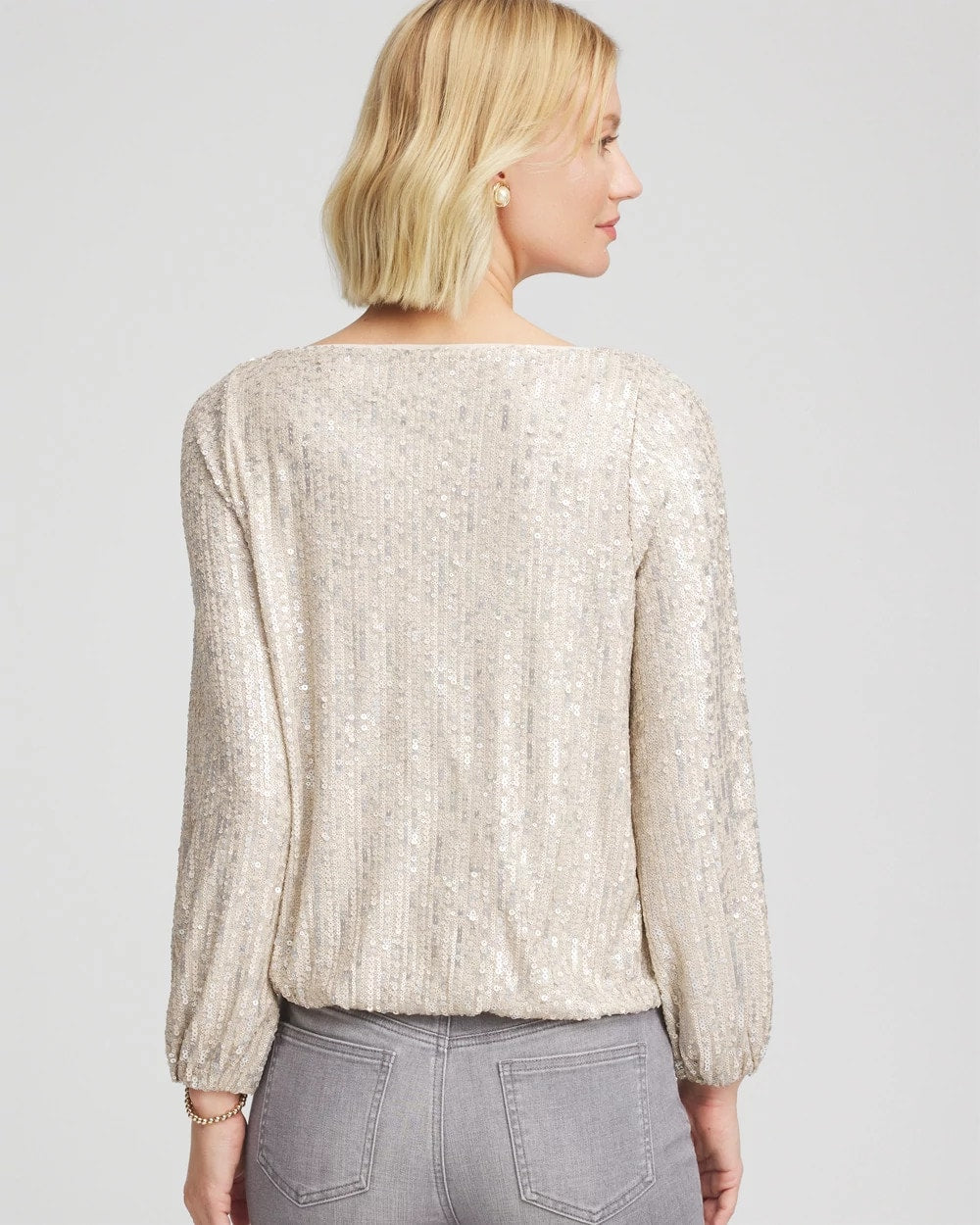 Champagne Fizz Drizzled Sequins Bubble-Hem Top