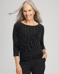 Black Velvet Burnout Stripe Banded-Bottom Top