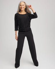 Black Velvet Burnout Stripe Banded-Bottom Top