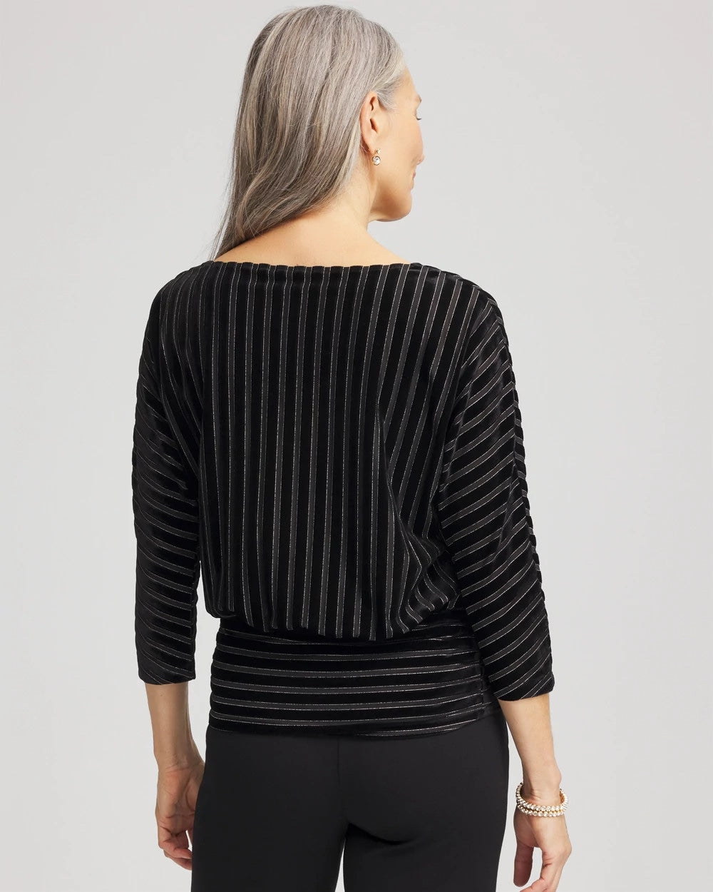 Black Velvet Burnout Stripe Banded-Bottom Top
