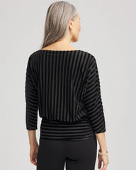 Black Velvet Burnout Stripe Banded-Bottom Top