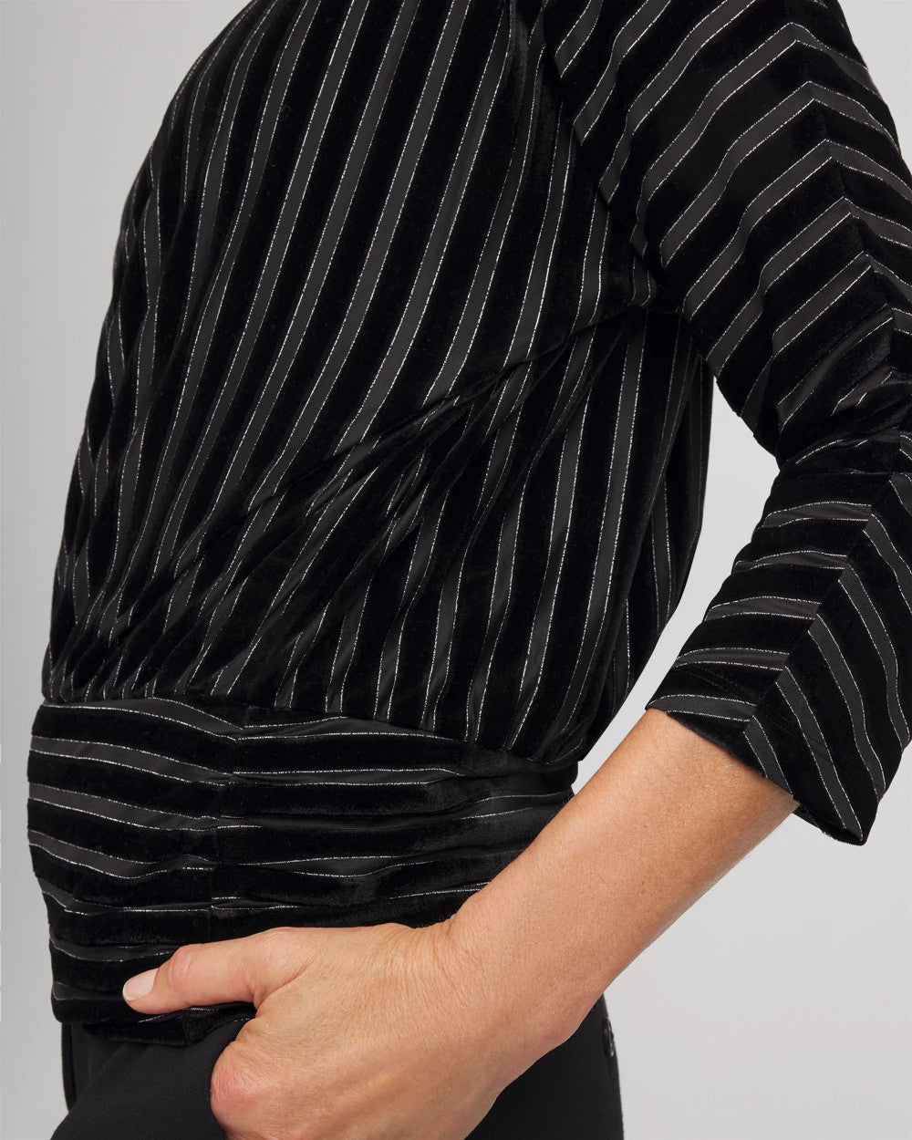 Black Velvet Burnout Stripe Banded-Bottom Top